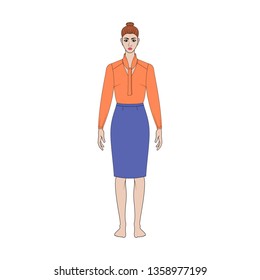 Illustration of women's skirt, shirt. Trend capsule wardrope.  Casual style, romantic. Technical drawing