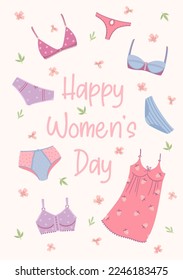 Illustration with women's underwear. Vector design concept for International Women s Day and other use