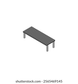 Illustration of a wood bench.Monochrome, isometric and iconic material.With main lines, right side method.