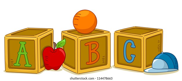 Illustration of Wood Blocks with the Letters ABC Printed on Them