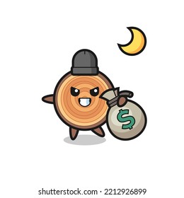 Illustration of wood grain cartoon is stolen the money , cute design