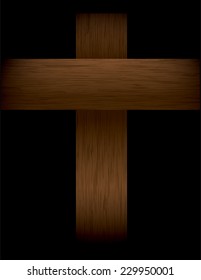 An illustration of a wood grained cross fading into a black background. Vector EPS 10. EPS file contains transparencies.