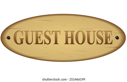 illustration of wood guest house text sign