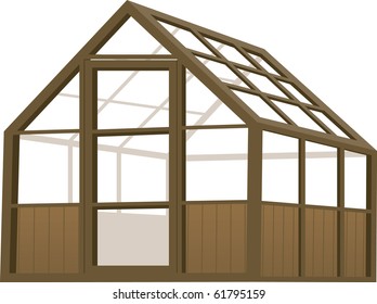 Illustration of a wood structure type greenhouse.