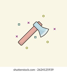 Illustration of wooden axe survival tool camping vector forest hiking cartoon cut