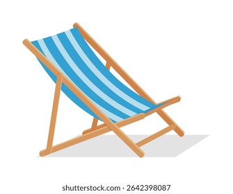 Illustration of wooden beach chair with blue and white stripes on a white background
