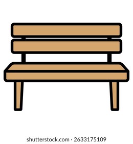 Illustration of a wooden bench for a park or garden on a white background