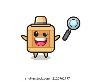 illustration of the wooden box mascot as a detective who manages to solve a case , cute style design for t shirt, sticker, logo element