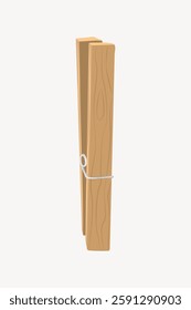 Illustration of a wooden clothespin. The clothespin is made of wood with a metal spring. Simple wooden clothespin design on a plain background. Vector illustration.