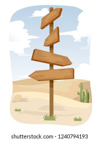 Illustration of a Wooden Direction Signs in the Desert