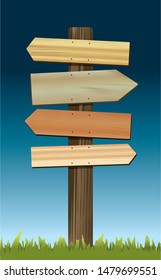 Illustration of wooden directional signs on a post (you can write in your own destinations/distances).