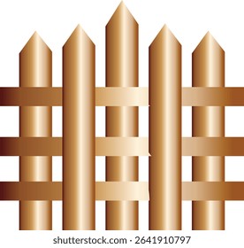 Illustration of a wooden fence with pointed posts and horizontal rails, rendered in gradient shades of brown on a white background.