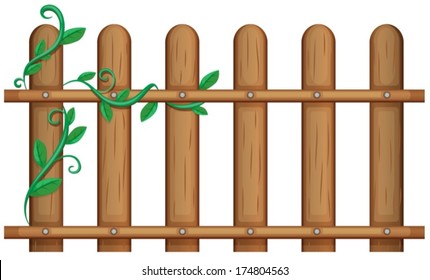 Illustration of a wooden fence with vine plants on a white background