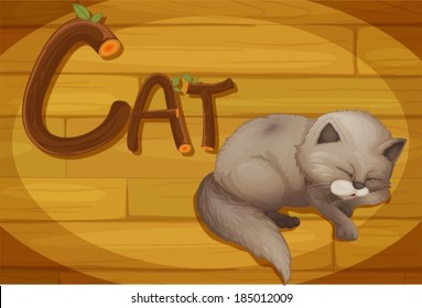 Illustration of a wooden frame with a cat