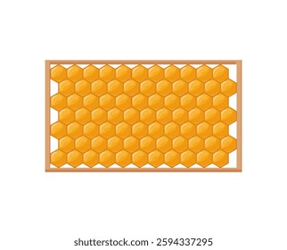  Illustration of a wooden frame filled with golden honeycomb, isolated on a white background.