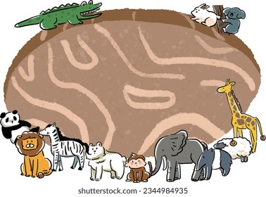  Illustration of wooden frame of loose hand-drawn animals