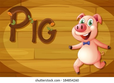 Illustration of a wooden frame with a pig
