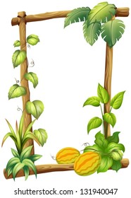 Illustration of a wooden frame with plants on a white background