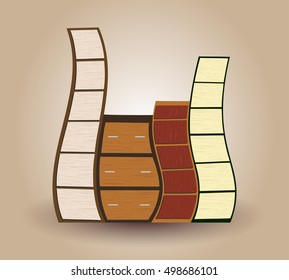 Illustration of wooden furniture cupboard set