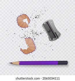 Illustration of wooden graphite pencil shavings from sharpener isolated transparent background