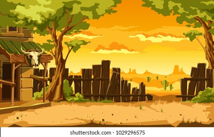 illustration of a wooden house desert
