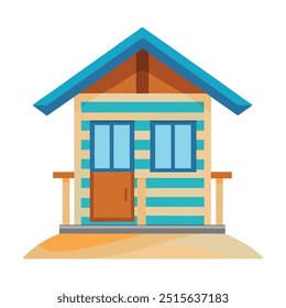 Illustration of wooden hut is a beach on white