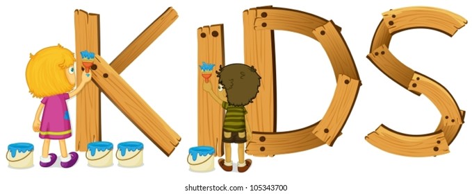 Illustration of a wooden kids sign