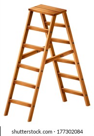 Illustration of a wooden ladder on a white background