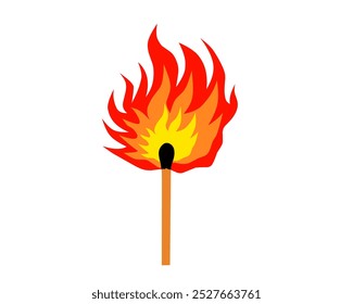 Illustration of a wooden match stick with a burning fire 