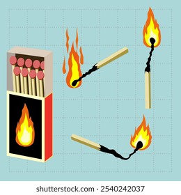 illustration of wooden matches isolated on blue