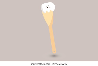  Illustration of a wooden paddle with a cute, animated dollop of cream on top. The adorable face adds personality, making it an excellent choice for branding, kitchen themed, a transparent background.