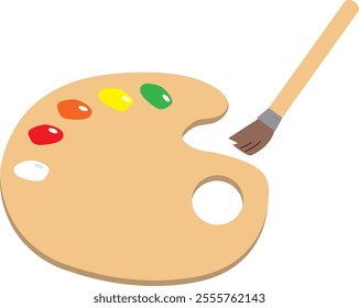 It is an illustration of a wooden paint palette and a brush.