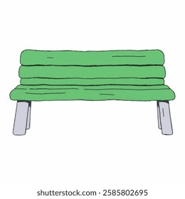 Illustration of a Wooden Park Bench – Painted in fresh green tones, isolated on a white background. Great for urban and nature blogs.