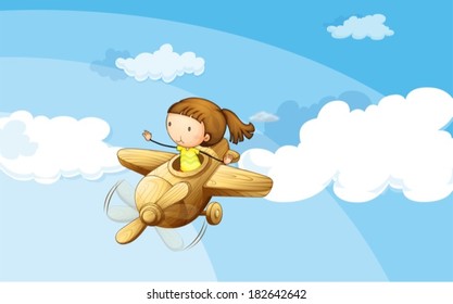 Illustration of a wooden plane with a girl