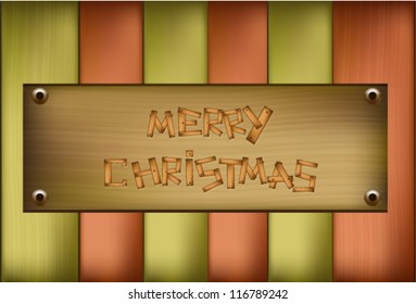 Illustration of Wooden plaque with Merry Christmas text