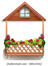 Illustration of a wooden porch with plants on a white background