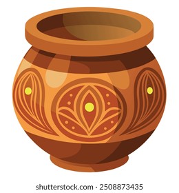 Illustration of Wooden Pot with Carvings 