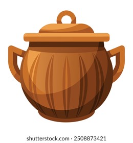 Illustration of Wooden Pot with Handles