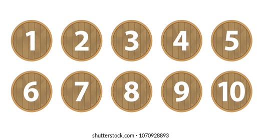 Illustration of wooden signs with number one to ten
