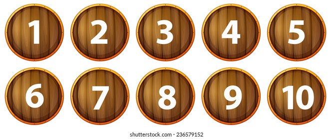 Illustration of wooden signs with number one to ten