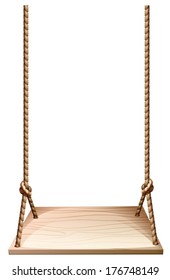 Illustration of a wooden swing on a white background