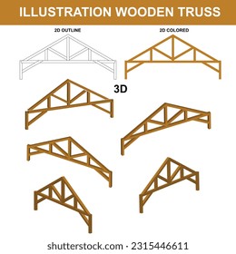 Illustration of Wooden Truss, Rafter Contruction, Icon Roof