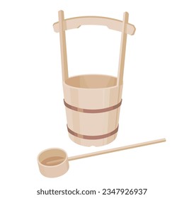 Illustration of wooden bucket（Image of visiting a grave in Japan),　Vector illustration