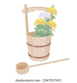 Illustration of wooden bucket（Image of visiting a grave in Japan),　Vector illustration