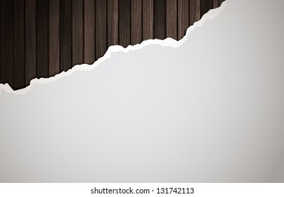 illustration with wooden wall and clean white wallpaper