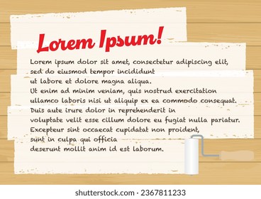Illustration of a wooden wall painted white with a roller. Paint color can be changed with vector data.