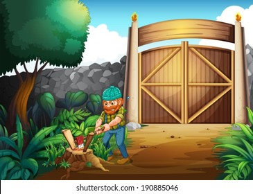 Illustration of a woodman chopping woods