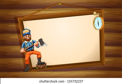 Illustration of a woodman in front of the big empty signboard