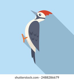 Illustration of a woodpecker perching on a tree trunk, side view