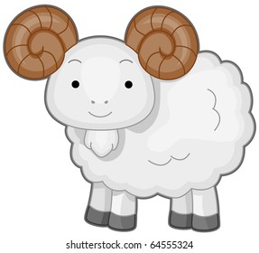 Illustration of a Woolly Ram Smiling Happily